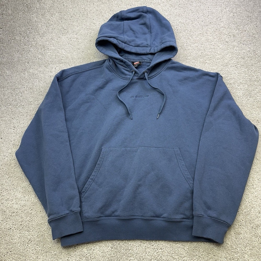 Quiksilver Men's Large Navy Cotton Fleece Pullover Hoodie Graphic Logo Pockets
